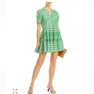 Aqua Green White Printed Tiered Mini Dress